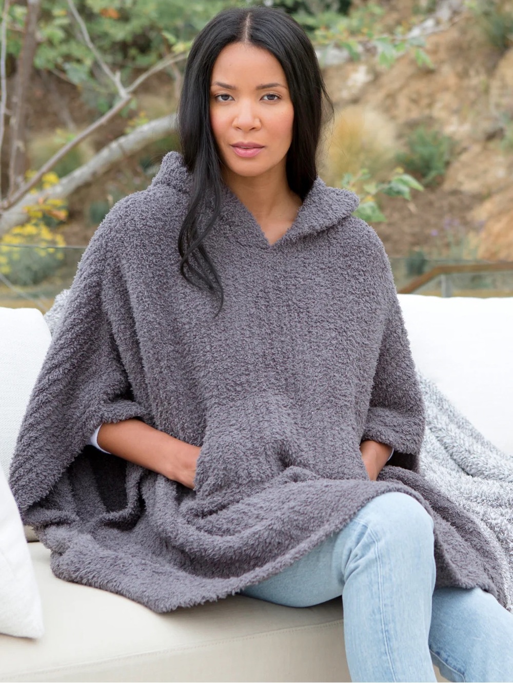 Barefoot Dreams Hooded Poncho with Pocket One Size Fits All
